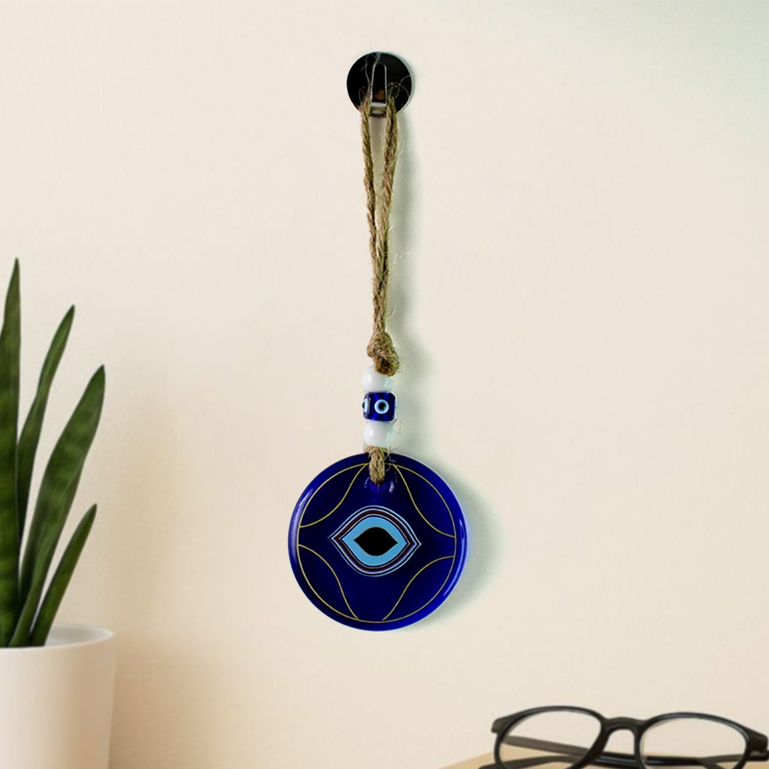 Handcrafted Evil Eye Wall Hanging with Beads & Tinkling Chime Handcrafted Evil Eye Wall Hanging with Beads & Tinkling Chime